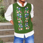 Green Floral Embroidered Sweater Vest